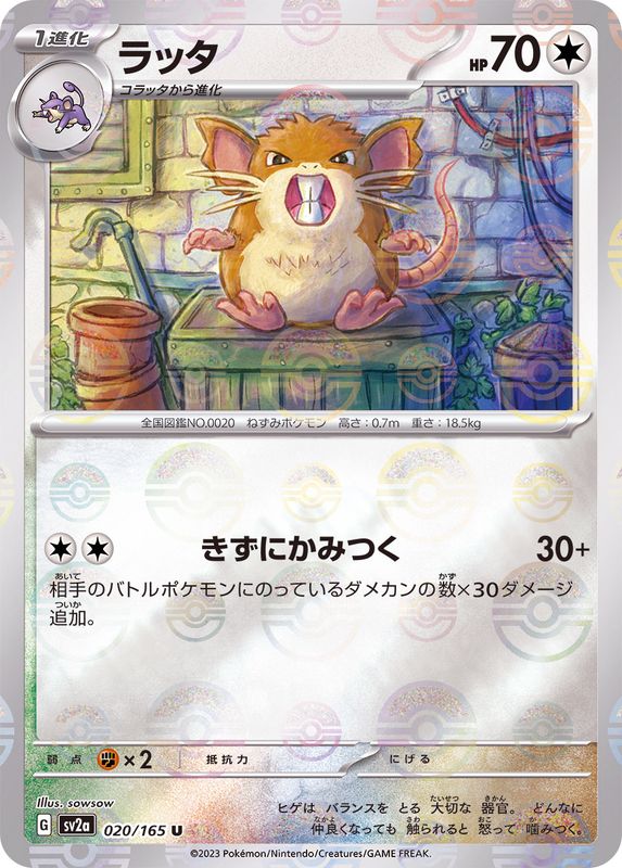 Pokemon Raticate U 020/165 sv2a 151 [REVERSE HOLO]