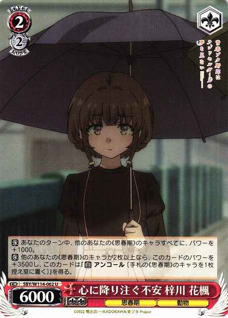 Weiss Schwarz SBY/W114-062 Kaede Azusagawa Uneasiness Coming Down on Her U Rascal Does Not Dream Series
